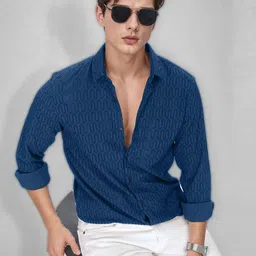 SZN Men Blue Textured Regular Fit Casual Shirt-picture-11