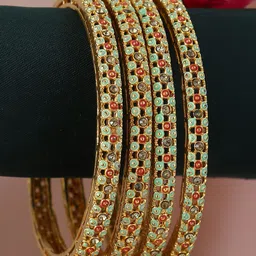 Adwitiya Collection Set Of 4 24 CT Gold-Plated Stone-Studded Bangles image 1