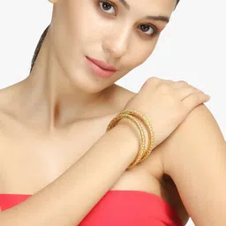 Adwitiya Collection Set Of 4 24 CT Gold-Plated Stone-Studded Bangles image 5