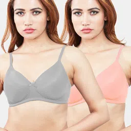 Sonari Peach-Coloured & Grey Pack Of 2 Lightly Padded T-Shirt Bra-picture-15