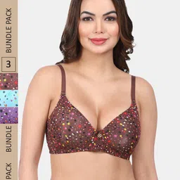 Amour Secret Pack Of 3 Geometric Printed Lightly Padded Non-Wired All Day Comfort Bra-picture-11