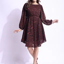 all about you Puff Sleeve Jacquard Fit & Flare Dress-image-24
