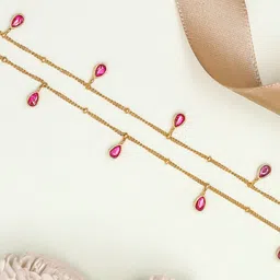 Unniyarcha Set Of 2 92.5 Sterling Silver Gold-Plated Stone-Studded Anklets image 3