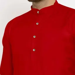 click n buy Men Solid Straight Kurta (Red) image 3