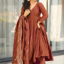 HERE&NOW Women Ethnic Motifs Tiered Mirror Work Kurta with Palazzos & With Dupatta image 2