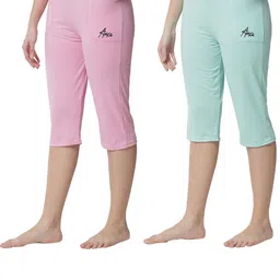 FIT N FAME Women Light Pink & Green Set Of 2 Cotton Casual Capris-image-3