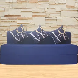 FRIENDS LIFE Blue & White 3 Seater Fold Out Sofa Cum Bed-image-93