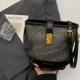 KPOP Textured PU Bucket Sling Bag image 2