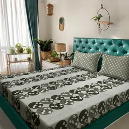 KLOTTHE Olive And White Floral Printed Cotton 400 TC Double Bedsheet Set 2.50 m x 2.20 m-image-53
