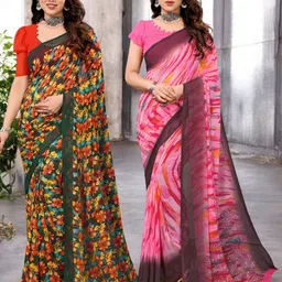 Moda Rapido Pack Of 2 Floral Pure Georgette Saree-picture-25