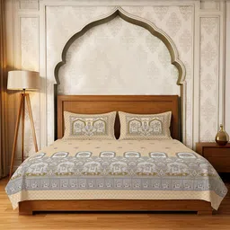 URBAN SPACE Vanraj Beige Printed Pure Cotton 300 TC Queen Bedsheet Set 2.54 m x 2.23 m image 2