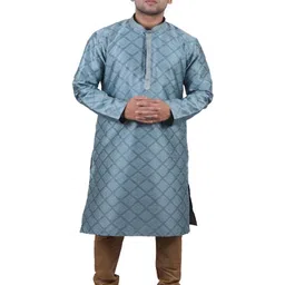 Hi Kilo thing Men Geometric Woven Design Mandarin Collar Kurta with Churidar-picture-31