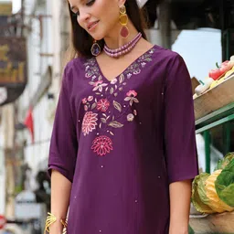 Indo Era Women Floral Embroidered Regular Thread Work Liva Kurta with Trousers & With Dupatta-picture-18