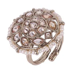SALONI FASHION JEWELLERY Women Floral Gold Plated Kundan Studded Adjustable Finger Ring image 4
