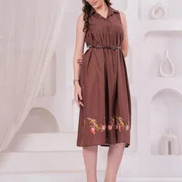HIGHLIGHT FASHION EXPORT Floral Embroidered A-Line Midi Dress-picture-21