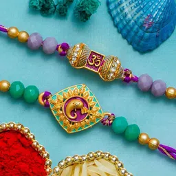 eCraftIndia Set of 2 Artfificial Stones Studded And Beaded Om Ganesh Rakhi-picture-50