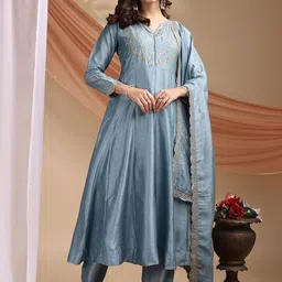 Omicron Fab Women Ethnic Motifs Embroidered Kurta With Trousers & Dupatta Kurta Sets-picture-14