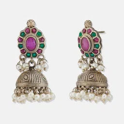 Fabindia Artificial Stones Studded & Beaded Dome Shaped Jhumkas image 2