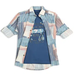 CAVIO Boys Spread Collar Abstract Printed Cotton Casual Shirt & T-Shirt-picture-11