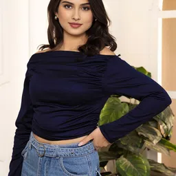 Istyle Can Off-Shoulder Ruched Bardot Crop Top image 5