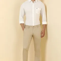 allen solly Men Slim Fit Beige Cotton Blend Trousers image 2