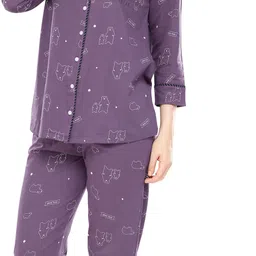 zeyo Women Shirt & Pyjama set Purple Animal Print image 5