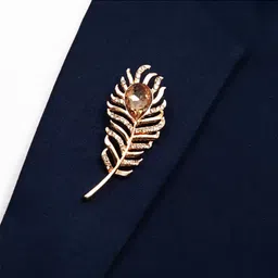 groomiverse Peach Stone Stud Feather design brooch for men and women Brooch-picture-24