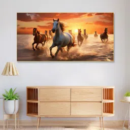 nestroots Gold Canvas Framed Majestic Horses Galloping at Sunset Wall Painting(12X24 Inch)-picture-33