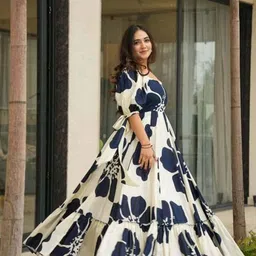 seek by sheetal Women Fit and Flare Blue, White Maxi/Full Length Dress-picture-18