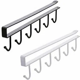 empire mart Under Shelf hanger with Hook for cups, mugs, purses, scissor, spatula, cloths, belt Under Cabinet storage, organiser, Black Hook Rail Hook Rail 6-picture-12