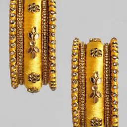 Peora Set Of 10 Yellow & Gold-Plated Silk Thread Handcrafted Chuda Bangle Set image 3
