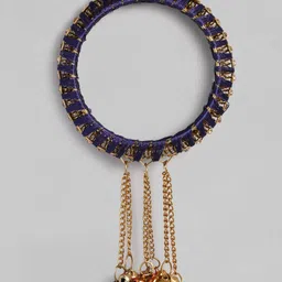 Peora Set Of 10 Navy Blue & Gold-Plated Designer Silk Thread Bridal Chuda Bangles image 5