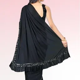 v2b enterprise Embellished, Solid/Plain Bollywood Lycra Blend Saree image 2