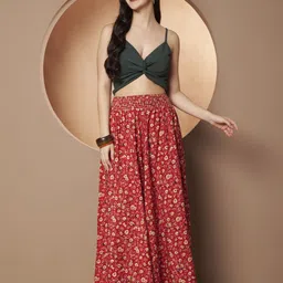 zwerlon Women Floral Print A-line Red, Yellow Skirt image 5