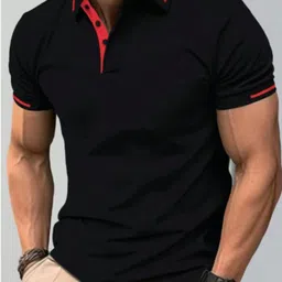 tazo Men Solid Polo Neck Cotton Blend Black T-Shirt-picture-15