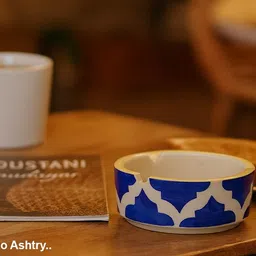 hindustani saudagar Blue Umrao ceramic ashtray set of 2 handmade easy to clean smoke ash holder Blue, Yellow Ceramic Ashtray image 2