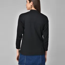 ewools Women Solid V Neck Black Sweater image 3