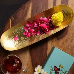 peepul tree Golden Aura Handcrafted Brass Serving Tray | Hammered Gold Platter for Festive Decor & Elegant Serveware image 3