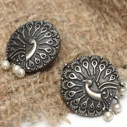 Ozanoo Brass Plated Peacock Shaped Pearl Beaded Drop Earrings-picture-16