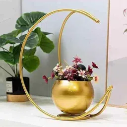 Metal Gold Flower Vase for Home Decor , Decorative Vintage Flower Moon Planter Candle (Gold, Pack of 1)-image-84