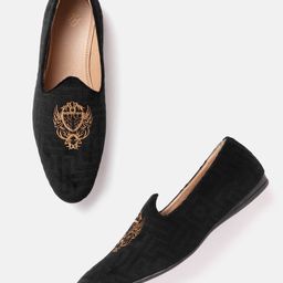 House of Pataudi Men Black Beige Woven Design Handcrafted Slip-Ons Loafers For Men-picture-18