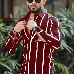 combraided Men Regular Fit Striped Slim Collar Casual Shirt image 3