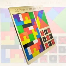 vaathsalya's 3-in-1 Wooden Puzzle Set – Tangram Puzzle, Brick Game & Tic-Tac-Toe Game Tetris image 3
