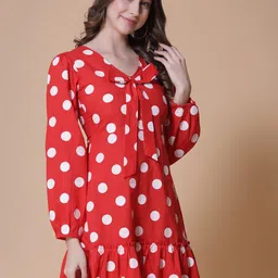 god bless Women Fit and Flare Red, White Above Knee/Mid Thigh Length Dress image 5