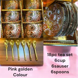 deedecorwave Pack of 18 Porcelain Premium Ceramic Tea Set – 18 PCS - 6 Cups, 6 Saucers, 6 Spoons image 2