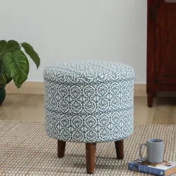casacraft from pepperfry Drake Fabric Seating Stool In Provincial Teak Finish image 1