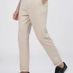 ketch Men Slim Fit Beige Cotton Blend Trousers image 3
