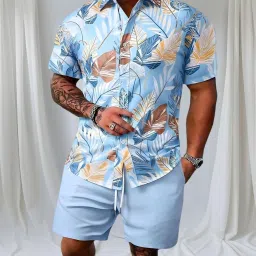 dhameliya enterprise Men Night Suit Set Light Blue Printed-picture-33