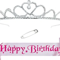 decofy Happy Birthday Pink Sash & Crown Set With Rose Crown For Girls & Womens-picture-13
