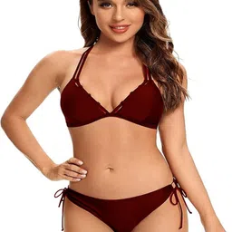 valardoh Solid Women Bikini Maroon Swimsuit image 3